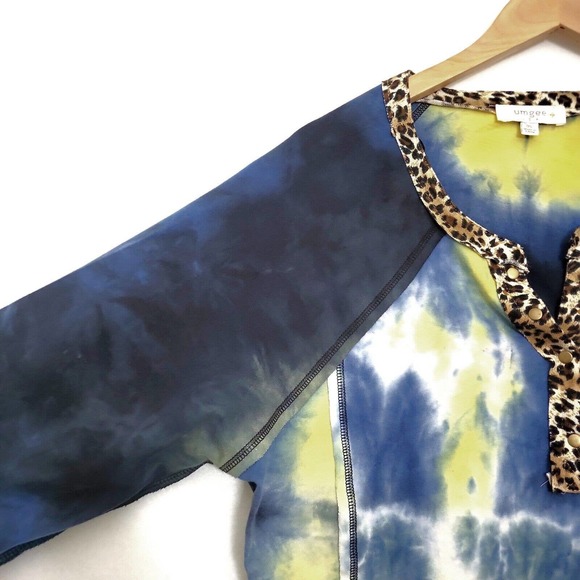 Umgee Tie Dye Mixed Print Long Sleeve Top Exposed Seam Tunic Blouse Plus Sz 1XL - Picture 4 of 12
